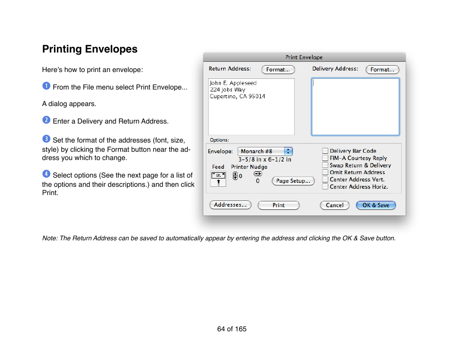 Printing envelopes | Mariner Software Mariner Write for Mac User Manual | Page 64 / 165