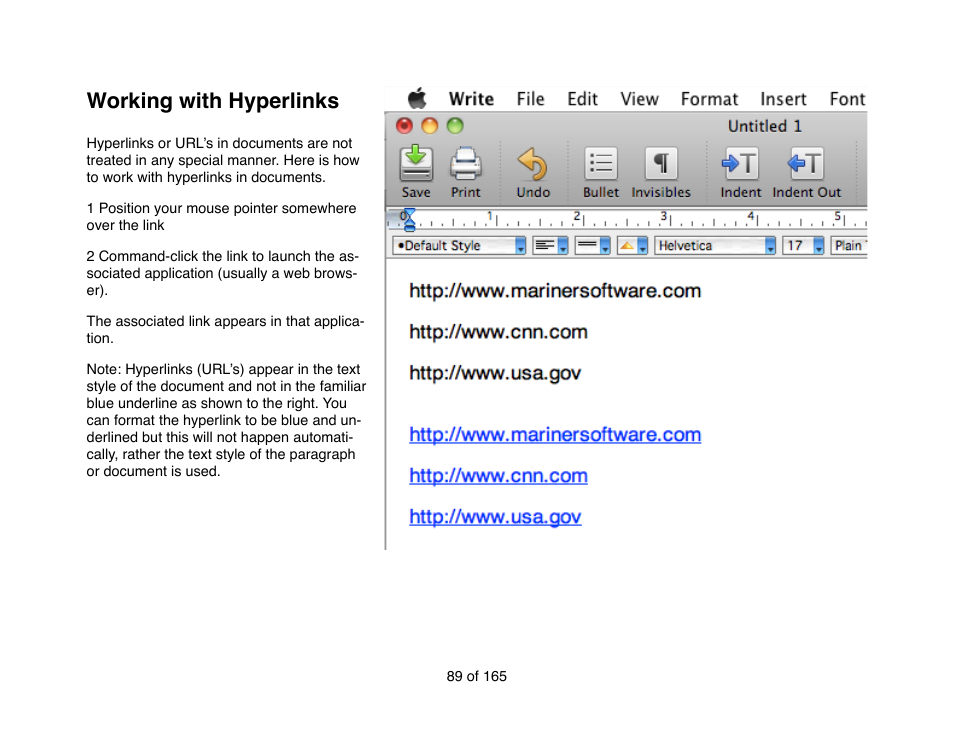 Working with hyperlinks | Mariner Software Mariner Write for Mac User Manual | Page 89 / 165