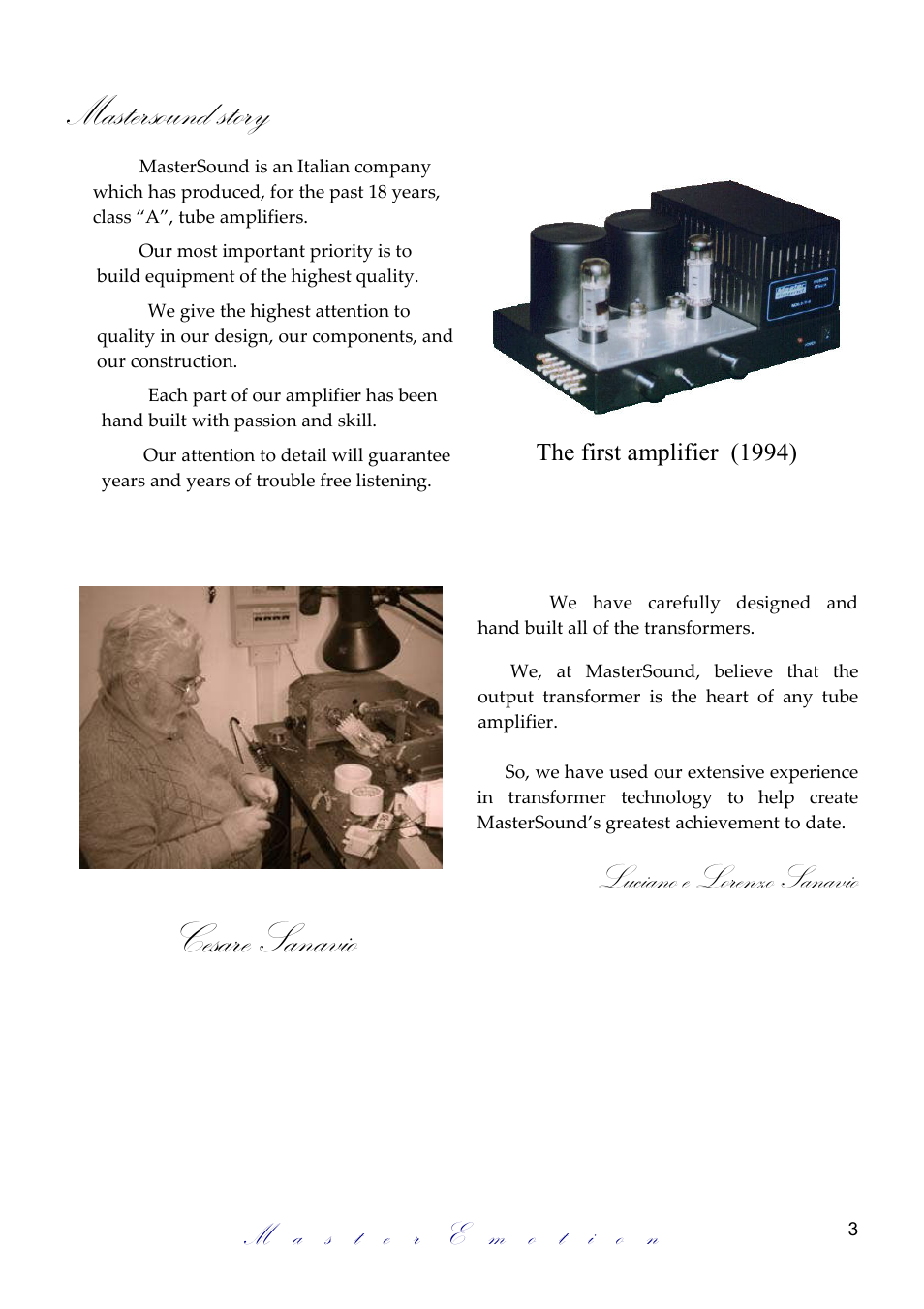 Mastersound story, Cesare sanavio, Luciano e lorenzo sanavio | Mastersound Dueundici User Manual | Page 3 / 12
