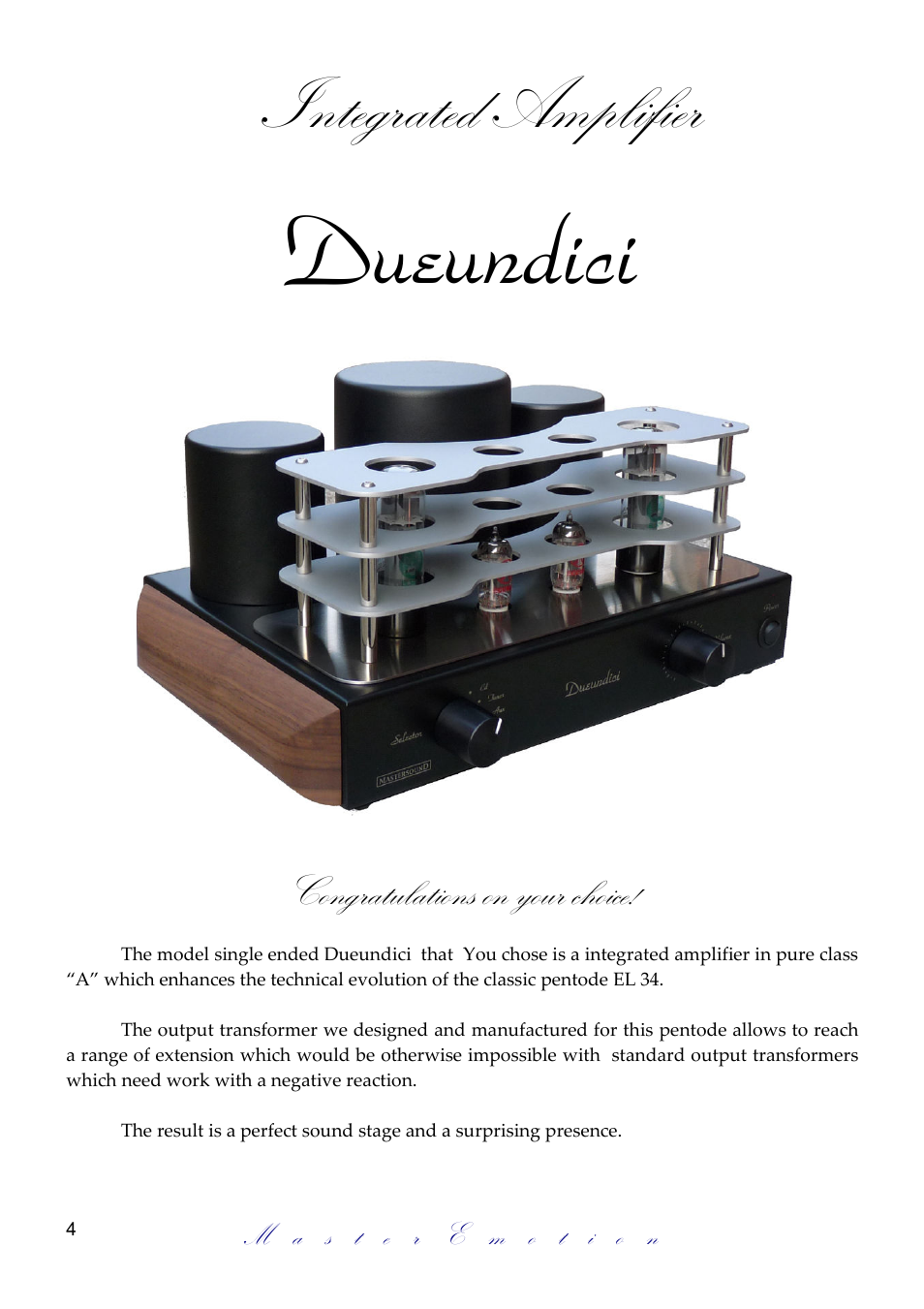 Dueundici, Integrated amplifier | Mastersound Dueundici User Manual | Page 4 / 12