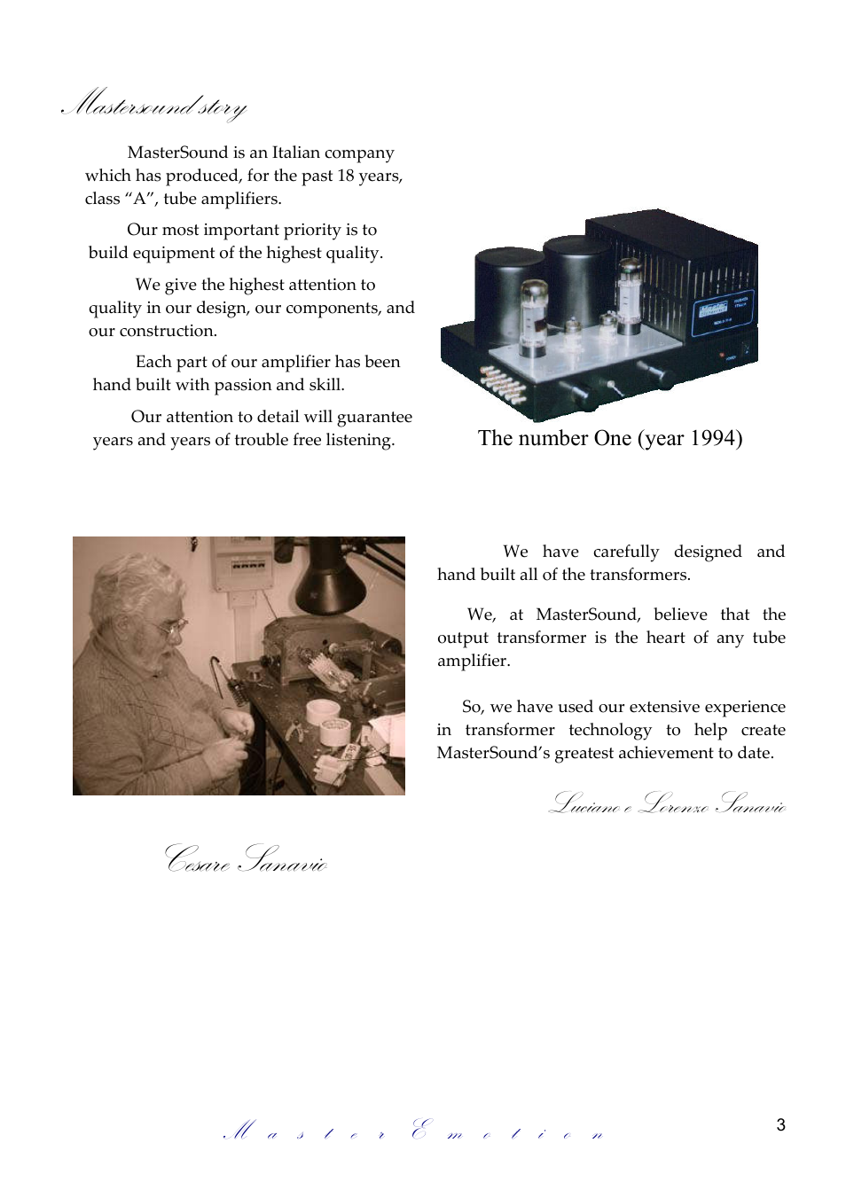 Mastersound story, Cesare sanavio, Luciano e lorenzo sanavio | Mastersound Due Venti S.E. User Manual | Page 3 / 12