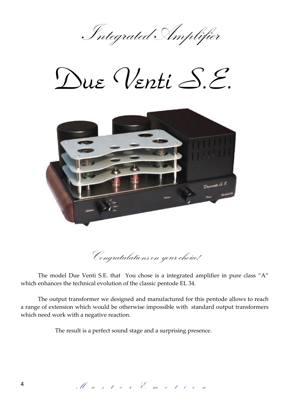 Due venti s.e, Integrated amplifier | Mastersound Due Venti S.E. User Manual | Page 4 / 12