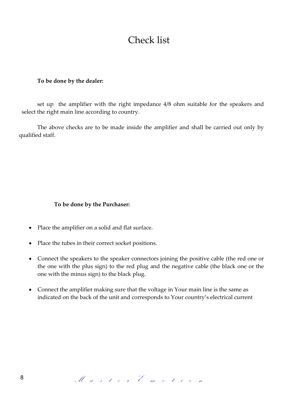 Check list | Mastersound Due Venti S.E. User Manual | Page 8 / 12