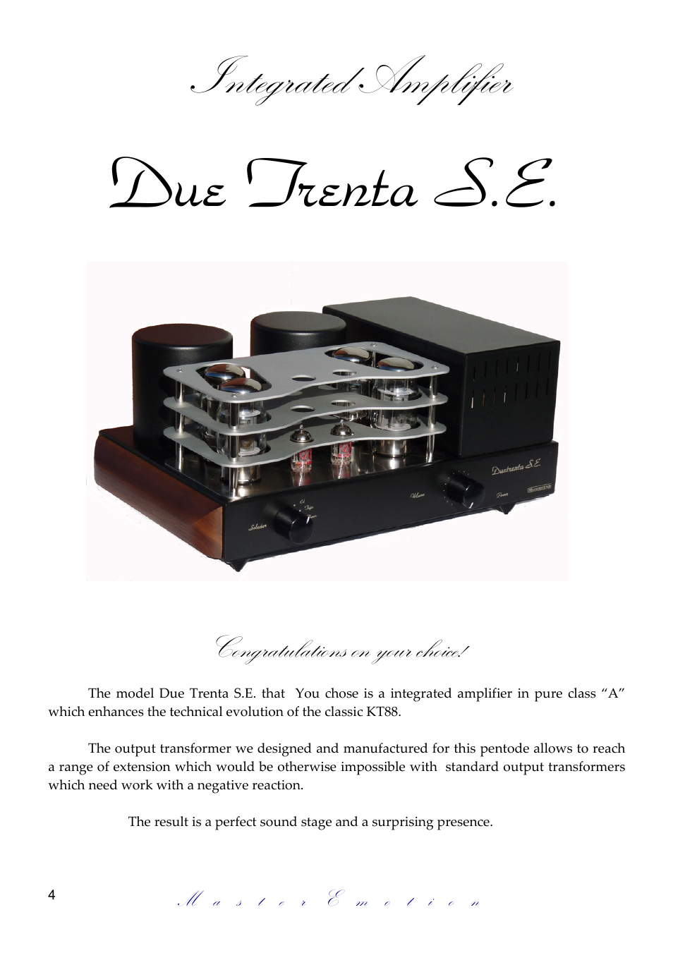 Due trenta s.e, Integrated amplifier | Mastersound Due Trenta S.E. User Manual | Page 4 / 12