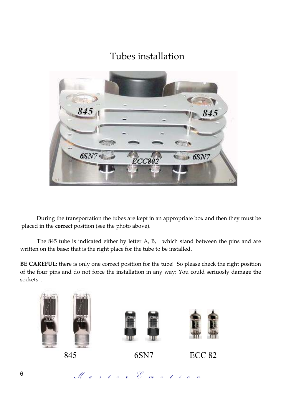 Tubes installation | Mastersound Compact 845 User Manual | Page 6 / 12