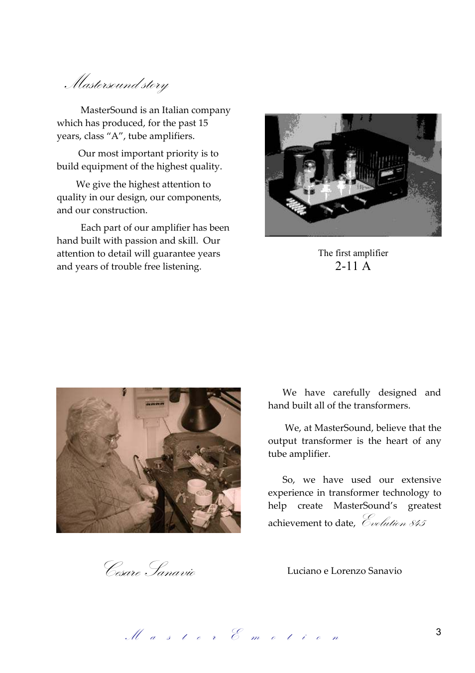 Mastersound story, Cesare sanavio, Evolution 845 | Mastersound Evolution 845 User Manual | Page 3 / 12