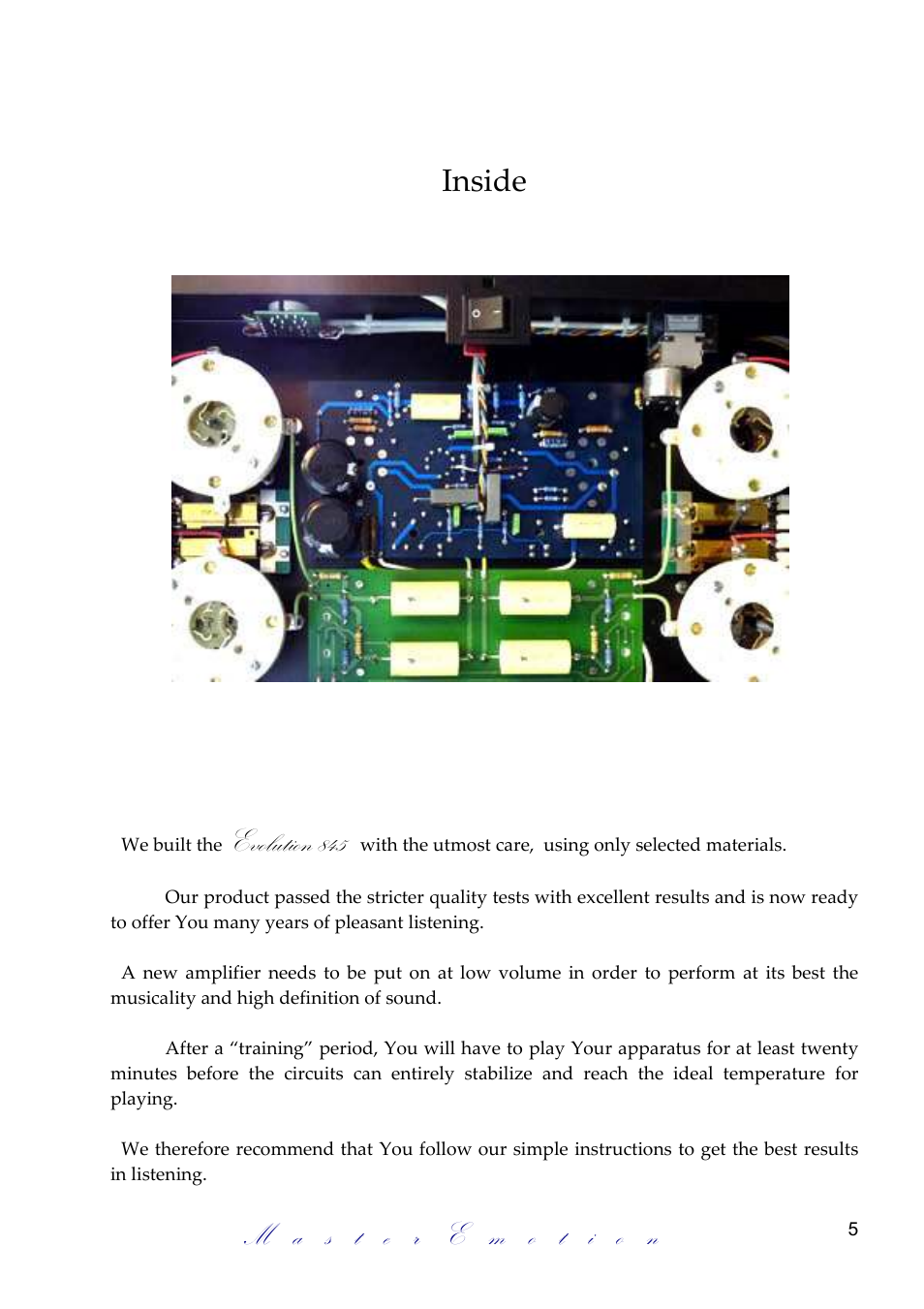 Inside, Evolution 845 | Mastersound Evolution 845 User Manual | Page 5 / 12