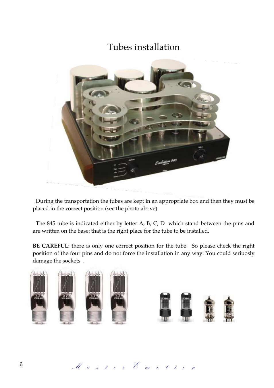 Tubes installation | Mastersound Evolution 845 User Manual | Page 6 / 12