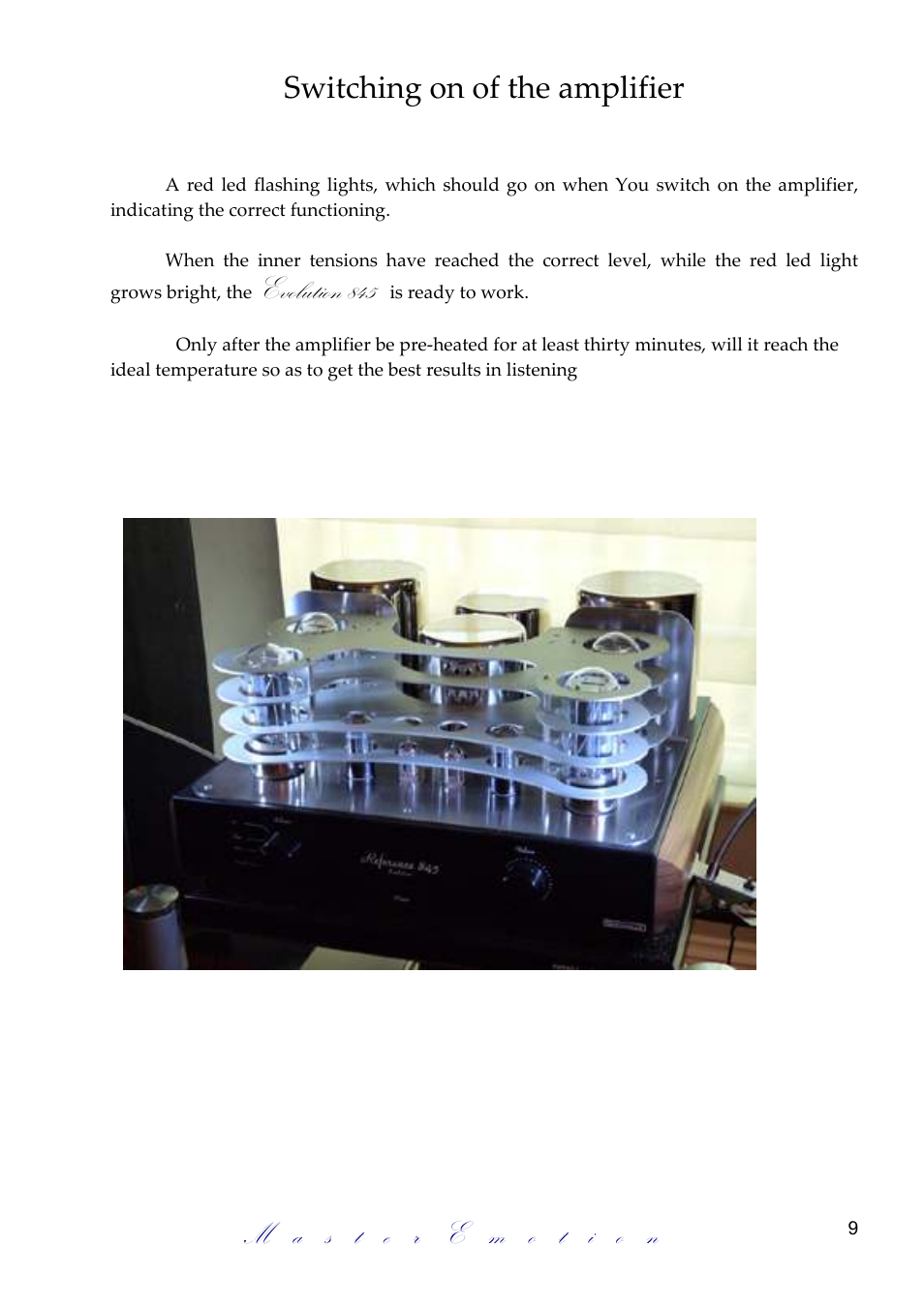 Switching on of the amplifier, Evolution 845 | Mastersound Evolution 845 User Manual | Page 9 / 12