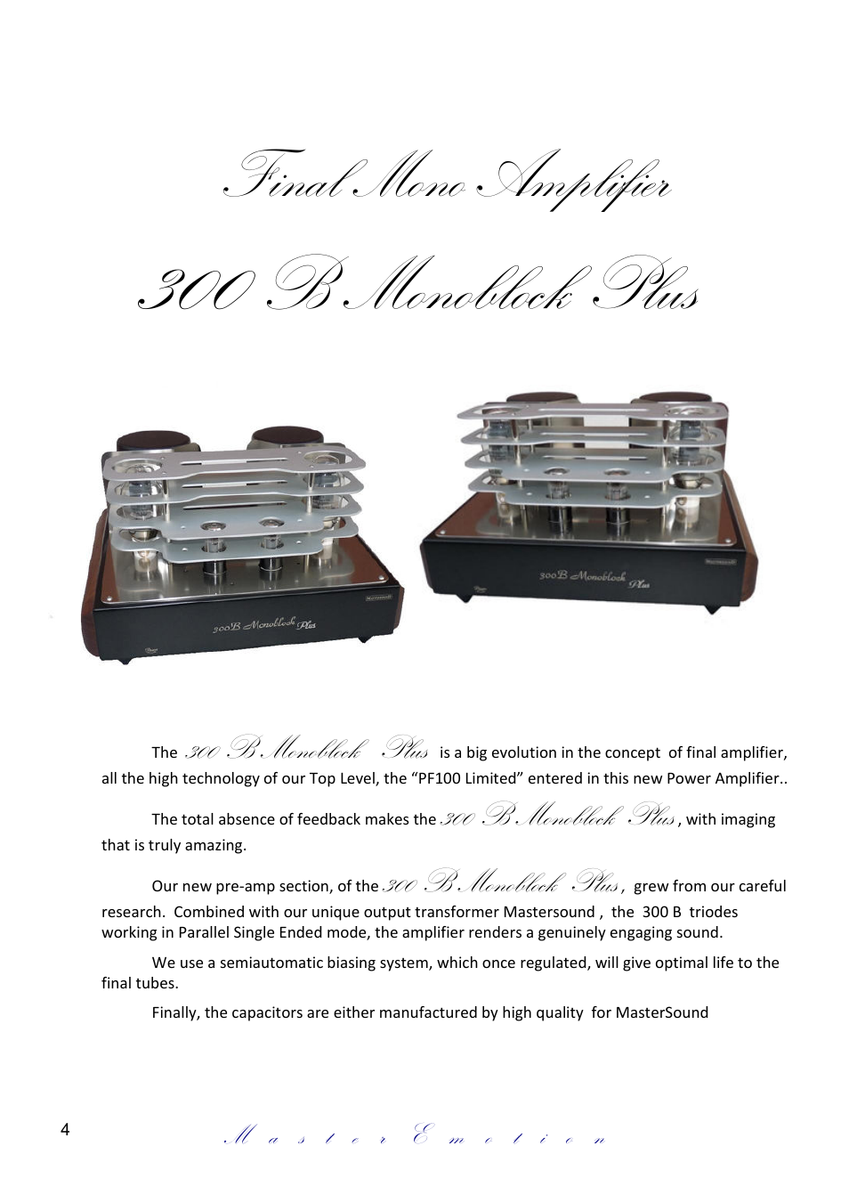 B monoblock plus, Final mono amplifier, 300 b monoblock | Plus | Mastersound Monoblock 300 B Plus User Manual | Page 4 / 12