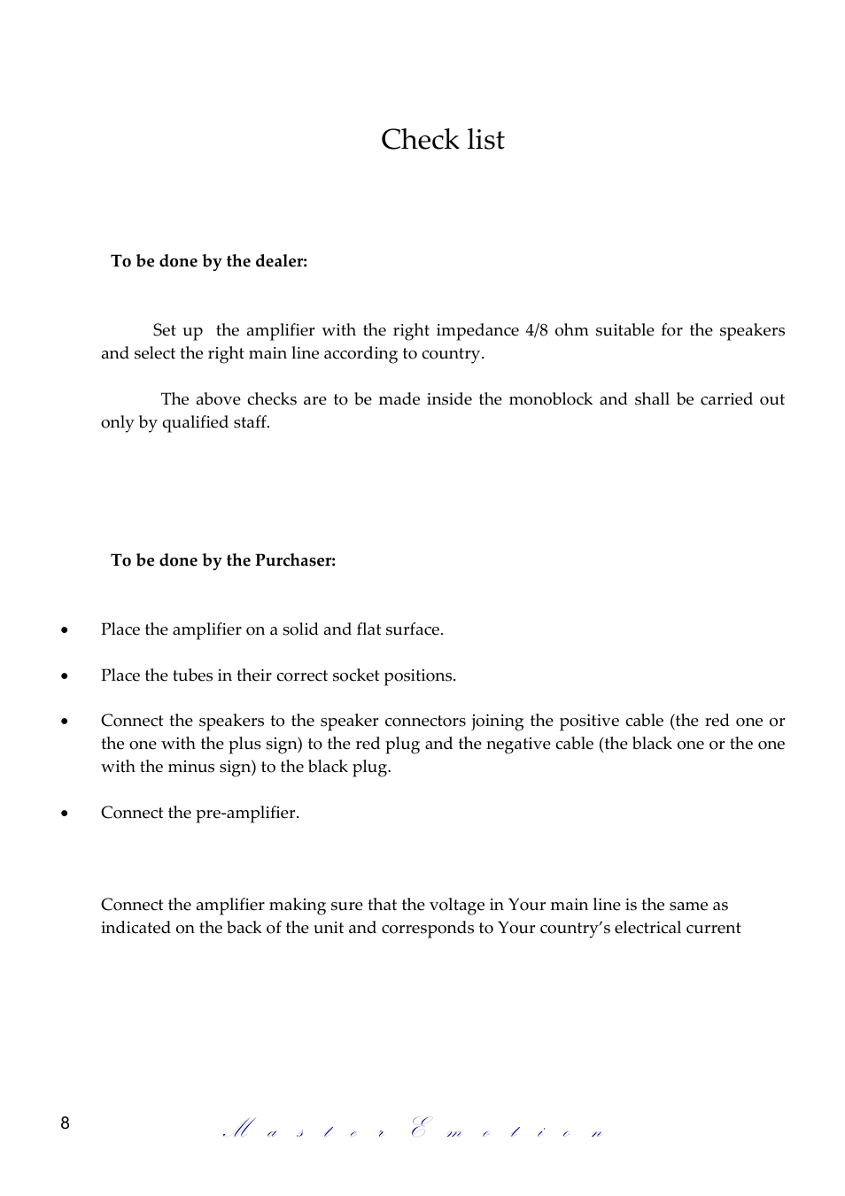 Check list | Mastersound Monoblock 300 B Plus User Manual | Page 8 / 12