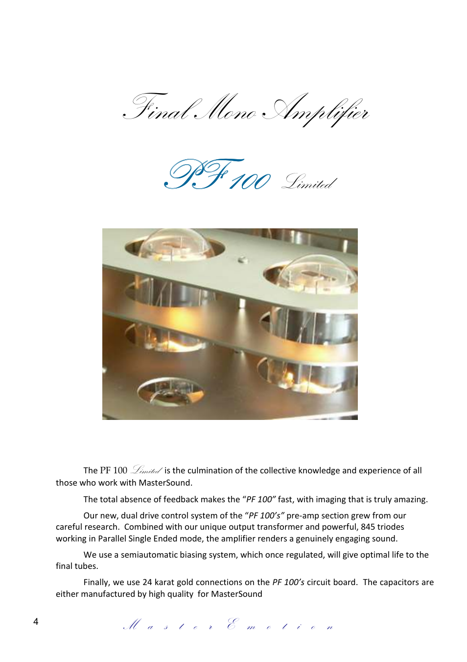 Pf 100, Final mono amplifier, Limited | Mastersound PF 100 Limited User Manual | Page 4 / 12