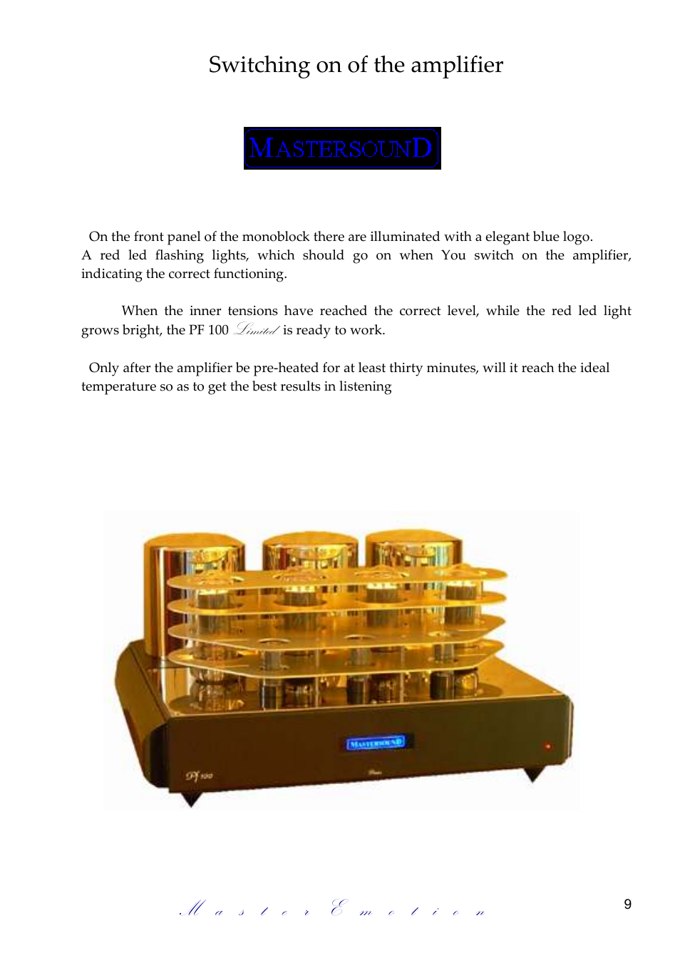 Switching on of the amplifier | Mastersound PF 100 Limited User Manual | Page 9 / 12
