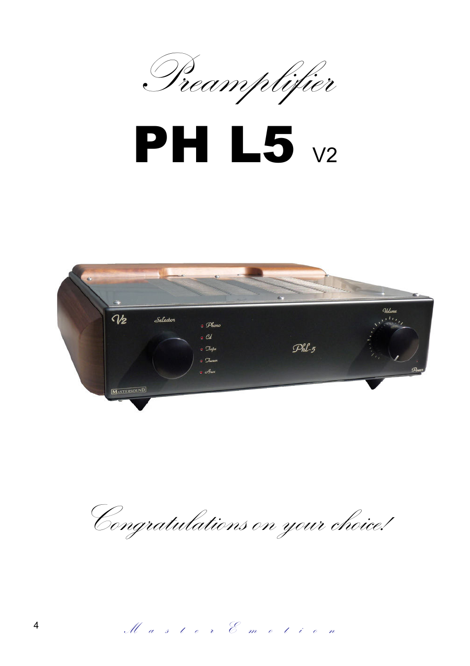 Preamplifier, Ph l5 | Mastersound PH L5 User Manual | Page 4 / 10