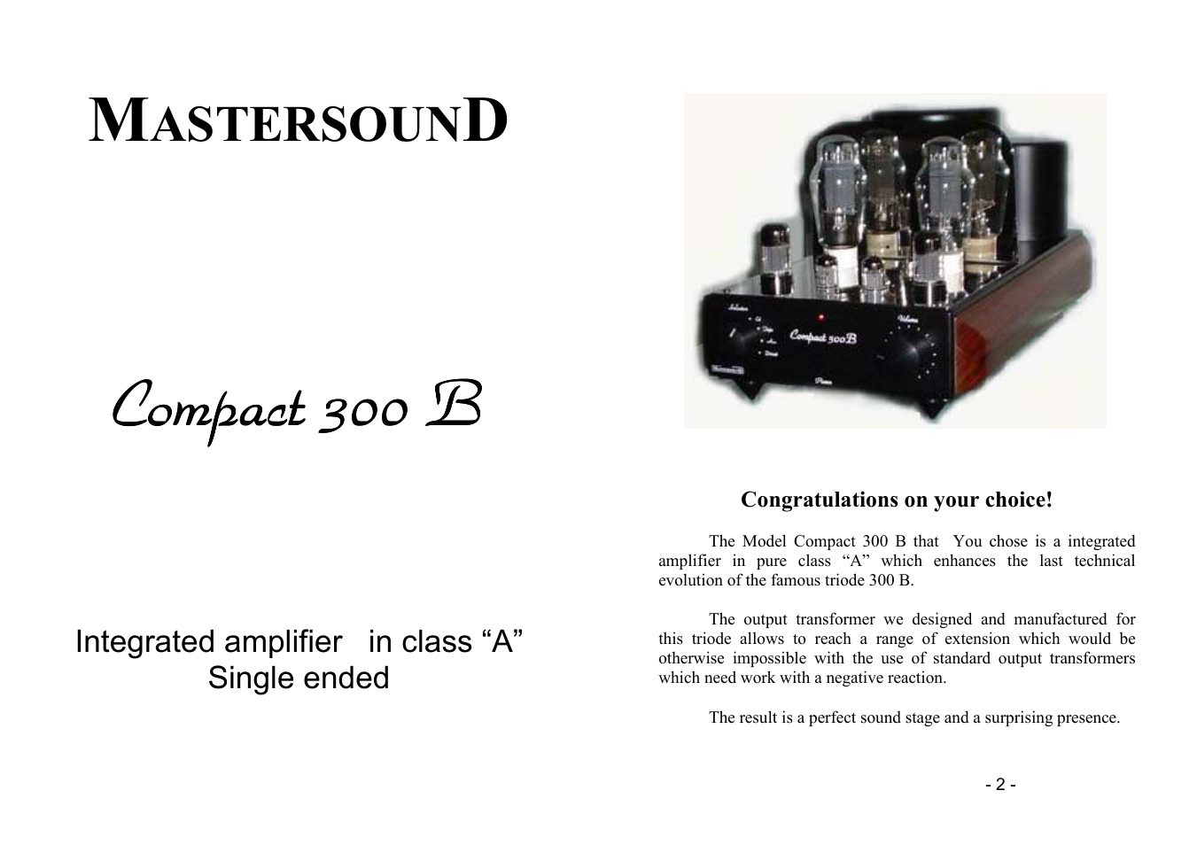 Mastersound Compact 300 B User Manual | 7 pages