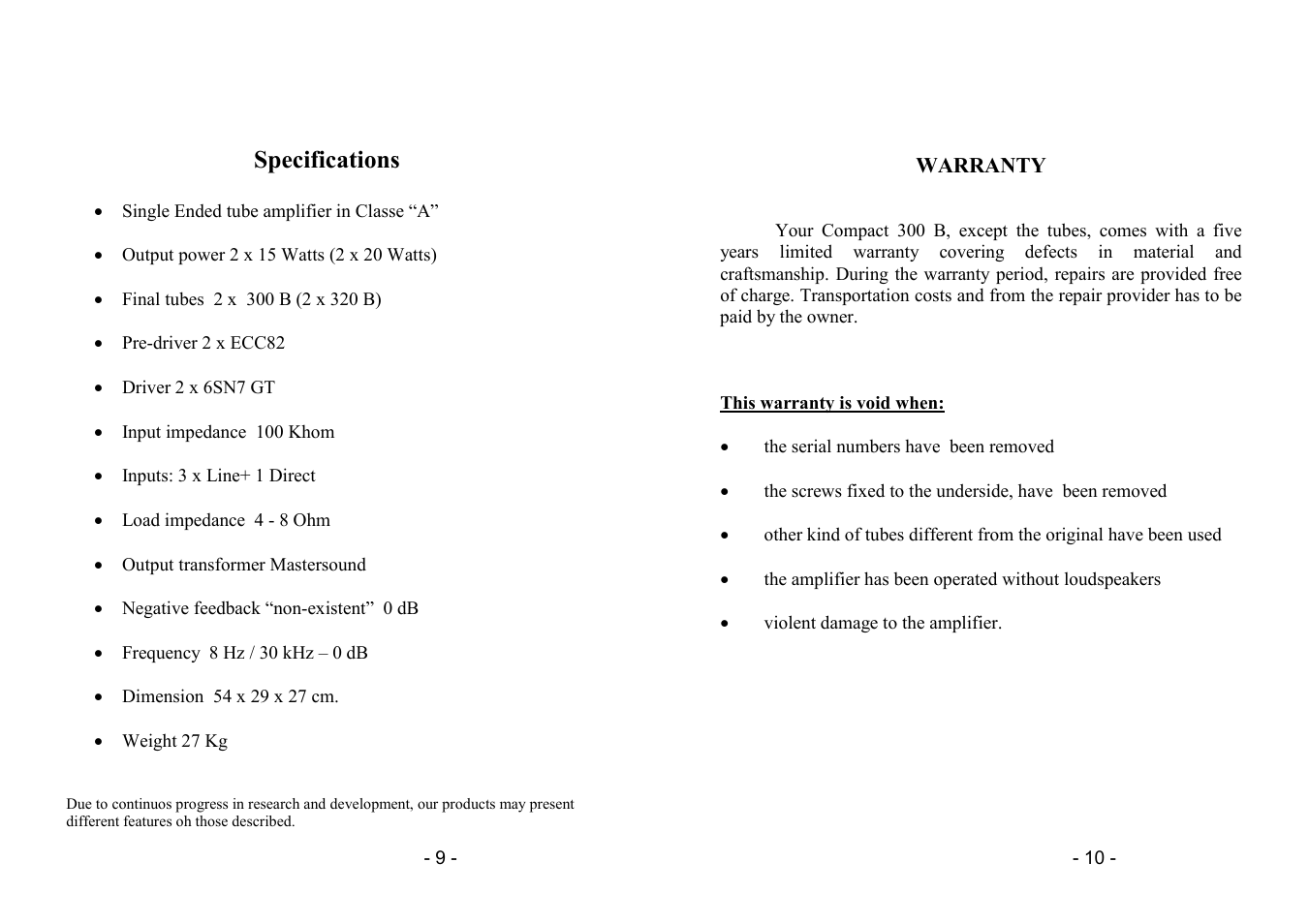 Specifications | Mastersound Compact 300 B User Manual | Page 5 / 7