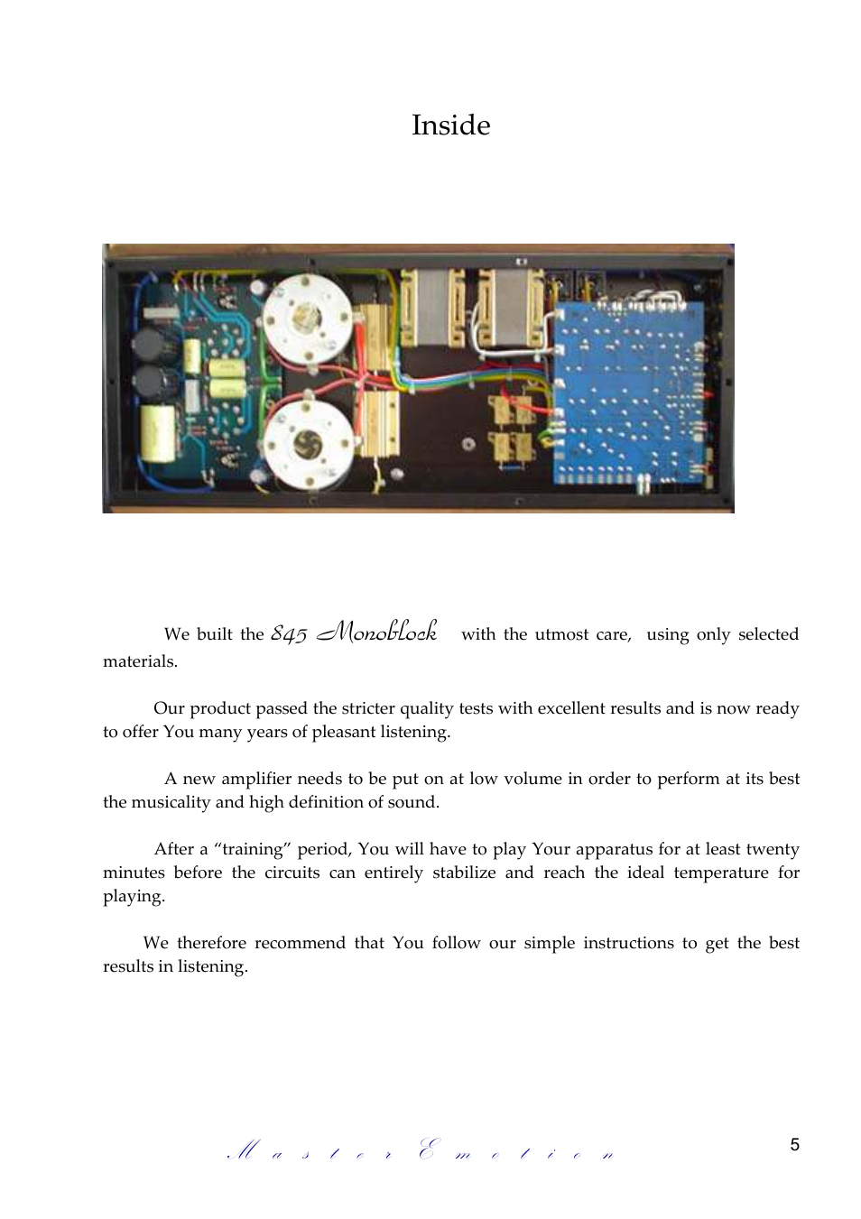 Inside, 845 monoblock | Mastersound Monoblock 845 User Manual | Page 5 / 12