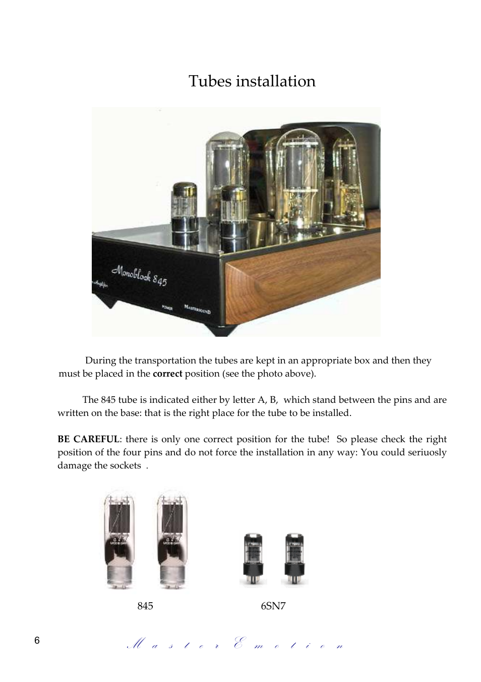 Tubes installation | Mastersound Monoblock 845 User Manual | Page 6 / 12
