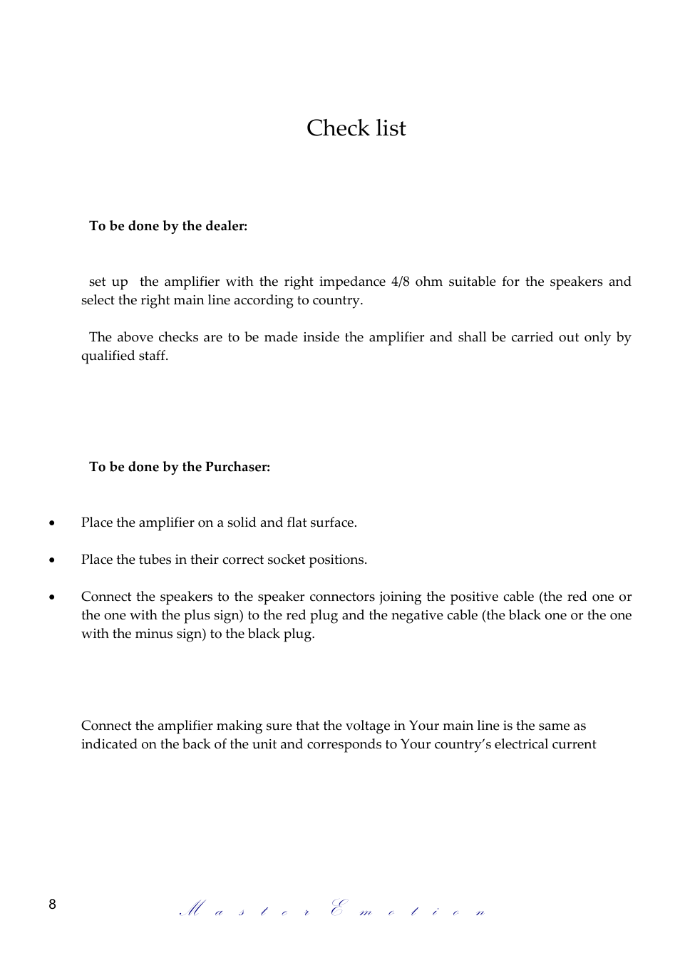 Check list | Mastersound Monoblock 845 User Manual | Page 8 / 12