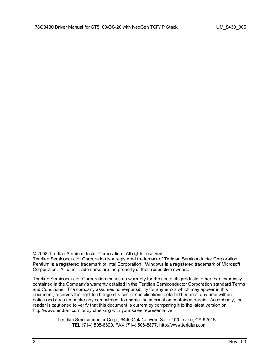 Maxim Integrated 78Q8430 ST 5100/OS-20 with NexGen TCP/IP Stack User Manual | Page 2 / 28