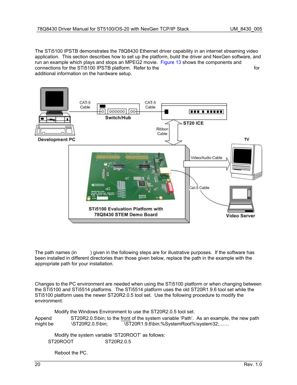 5 sti5100 ipstb platform example, 1 setup, Sti5100 ipstb platform example | Setup, Host pc environment, Figure 13: ipstb platform block diagram | Maxim Integrated 78Q8430 ST 5100/OS-20 with NexGen TCP/IP Stack User Manual | Page 20 / 28