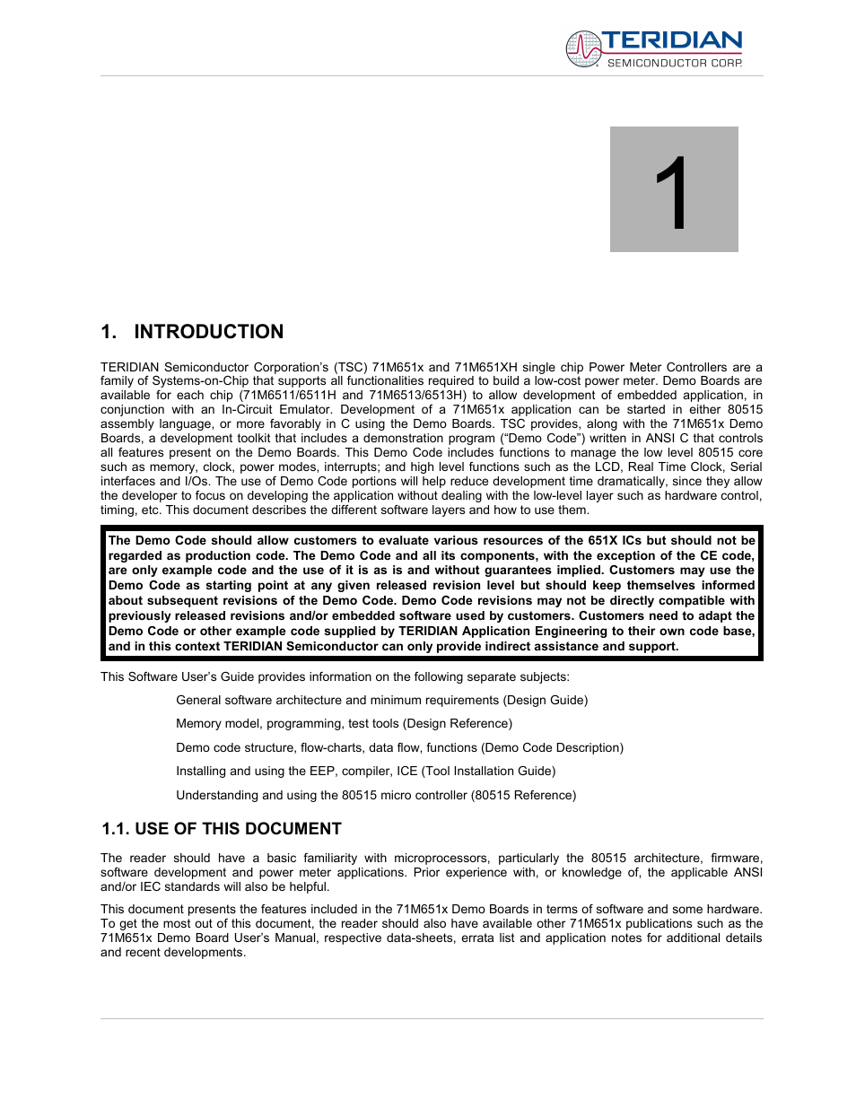 Introduction, Use of this document | Maxim Integrated 71M6513H Power Meter IC Family Software User Manual | Page 11 / 137