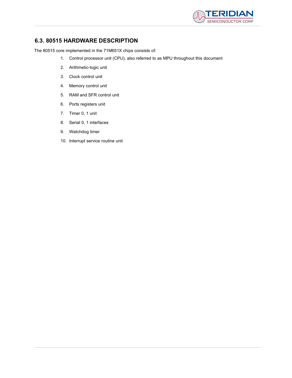 80515 hardware description | Maxim Integrated 71M6513H Power Meter IC Family Software User Manual | Page 113 / 137