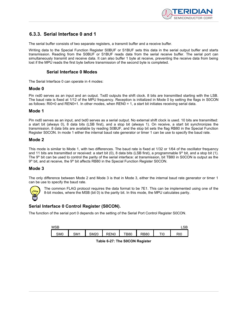 Serial interface 0 and 1, Serial interface 0 modes | Maxim Integrated 71M6513H Power Meter IC Family Software User Manual | Page 119 / 137