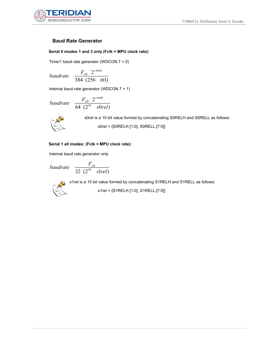 Baud rate generator | Maxim Integrated 71M6513H Power Meter IC Family Software User Manual | Page 122 / 137