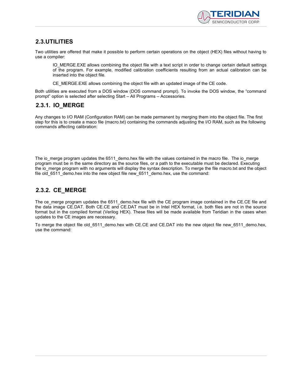 Utilities, Io_merge, Ce_merge | Maxim Integrated 71M6513H Power Meter IC Family Software User Manual | Page 15 / 137