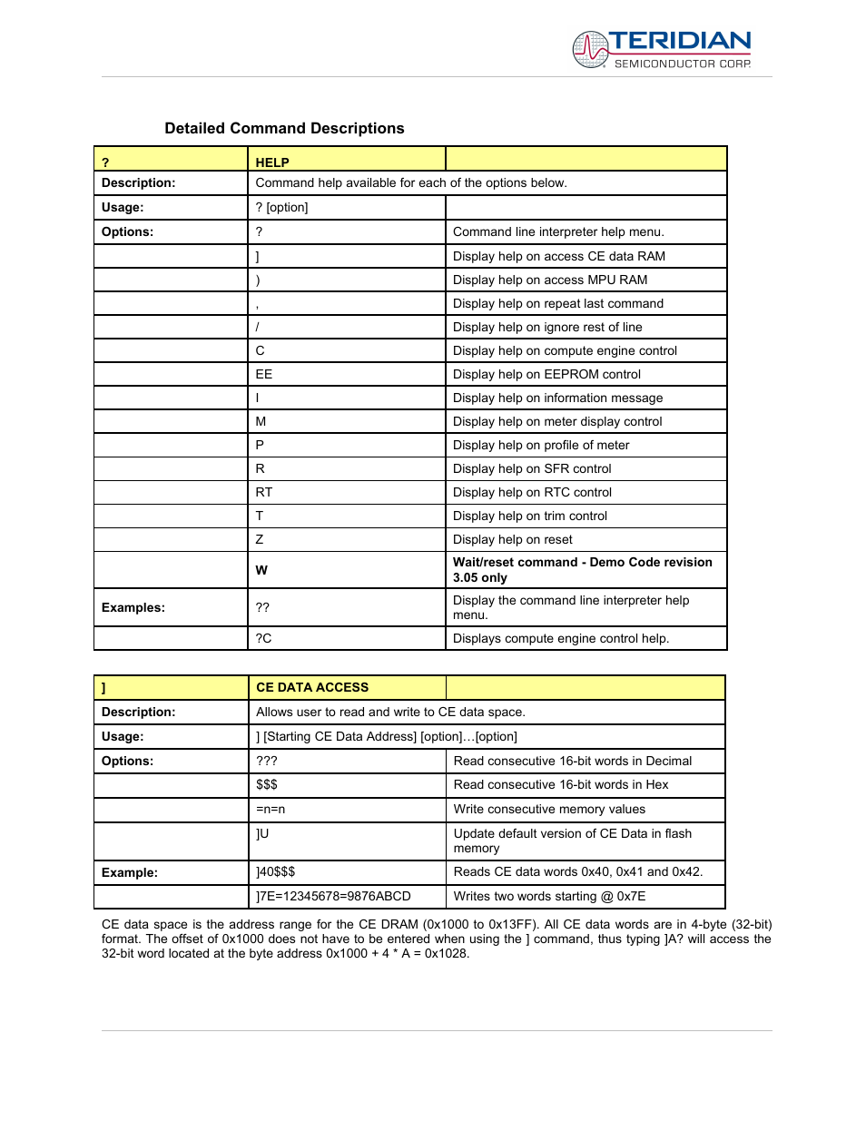 Detailed command descriptions | Maxim Integrated 71M6513H Power Meter IC Family Software User Manual | Page 21 / 137