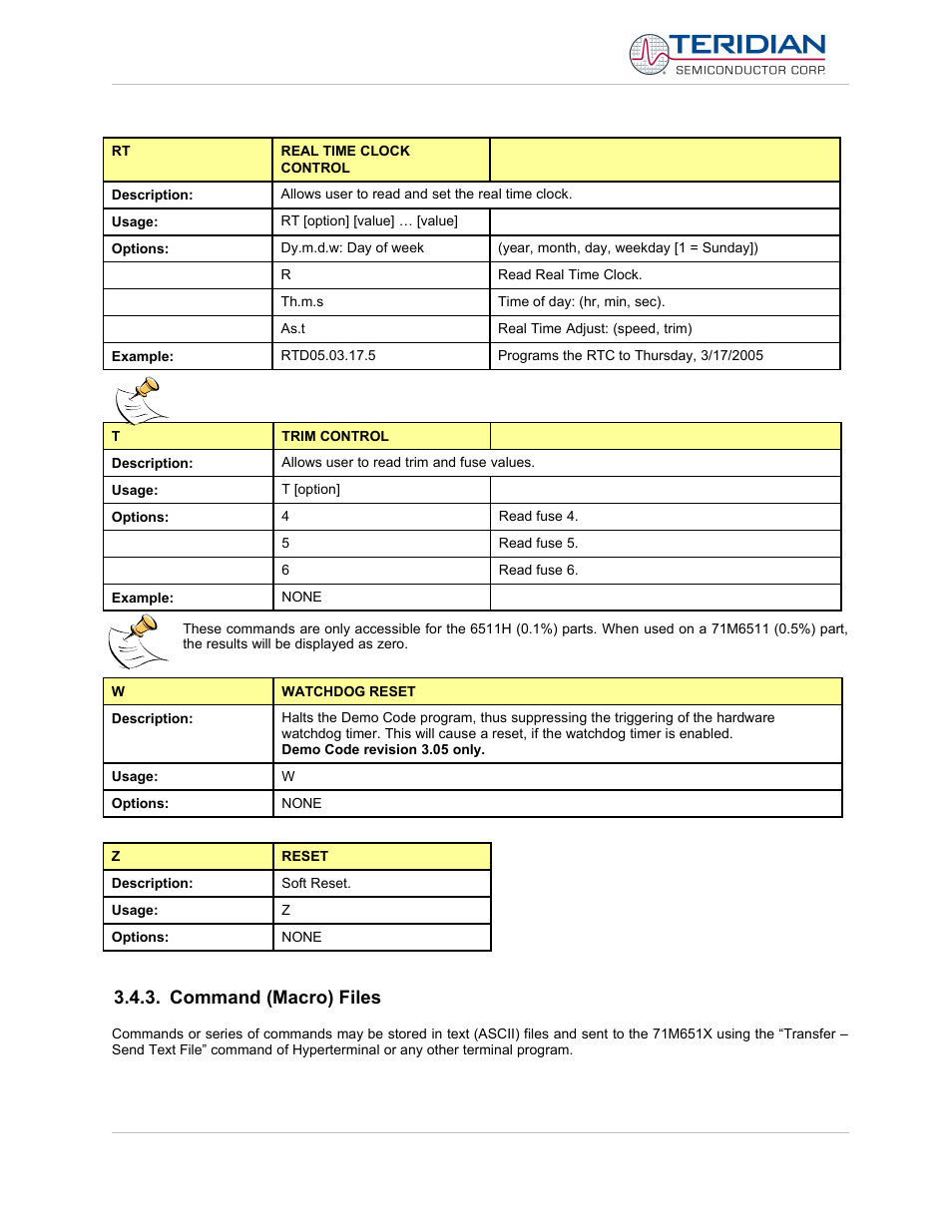 Command (macro) files | Maxim Integrated 71M6513H Power Meter IC Family Software User Manual | Page 27 / 137