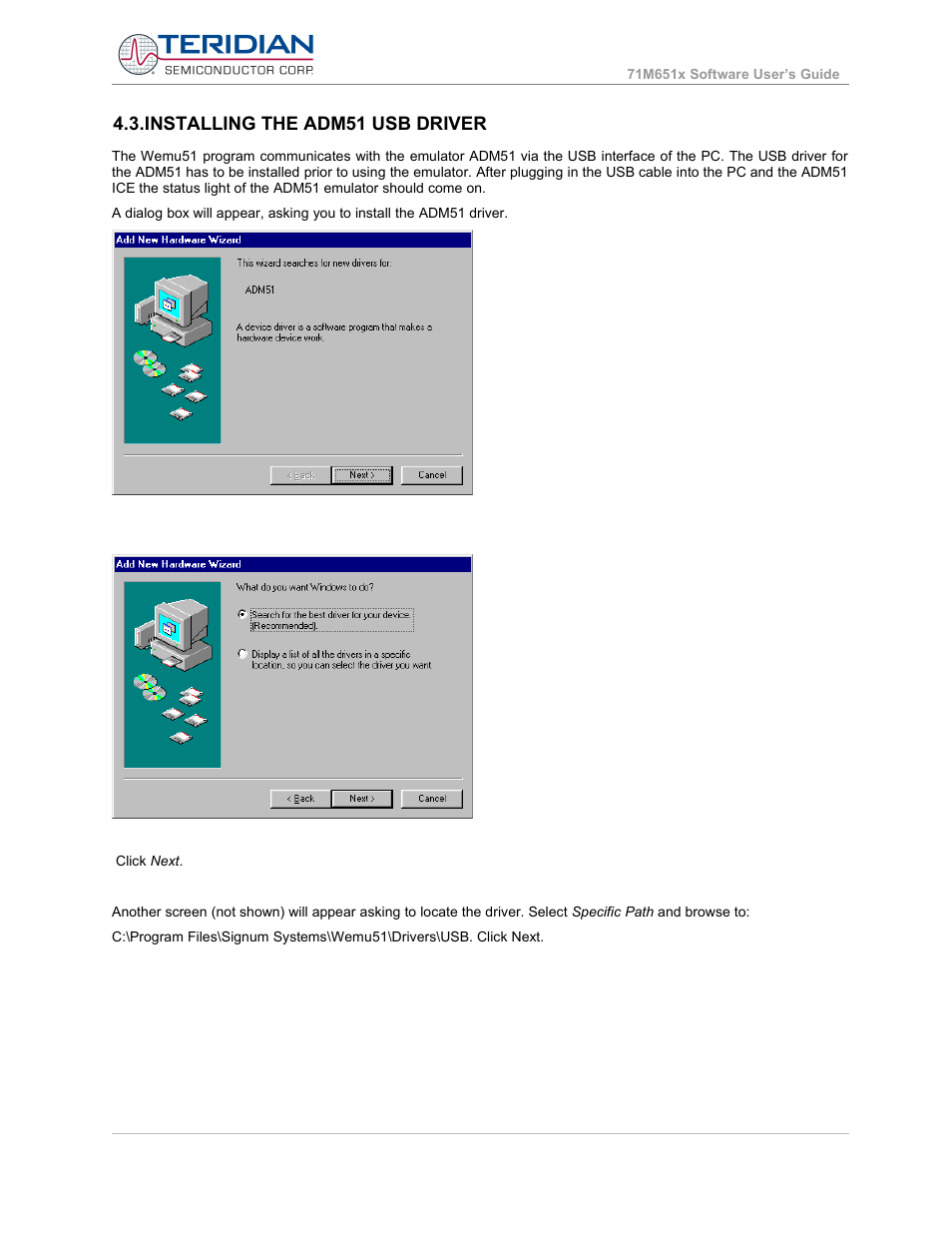 Installing the adm51 usb driver | Maxim Integrated 71M6513H Power Meter IC Family Software User Manual | Page 30 / 137