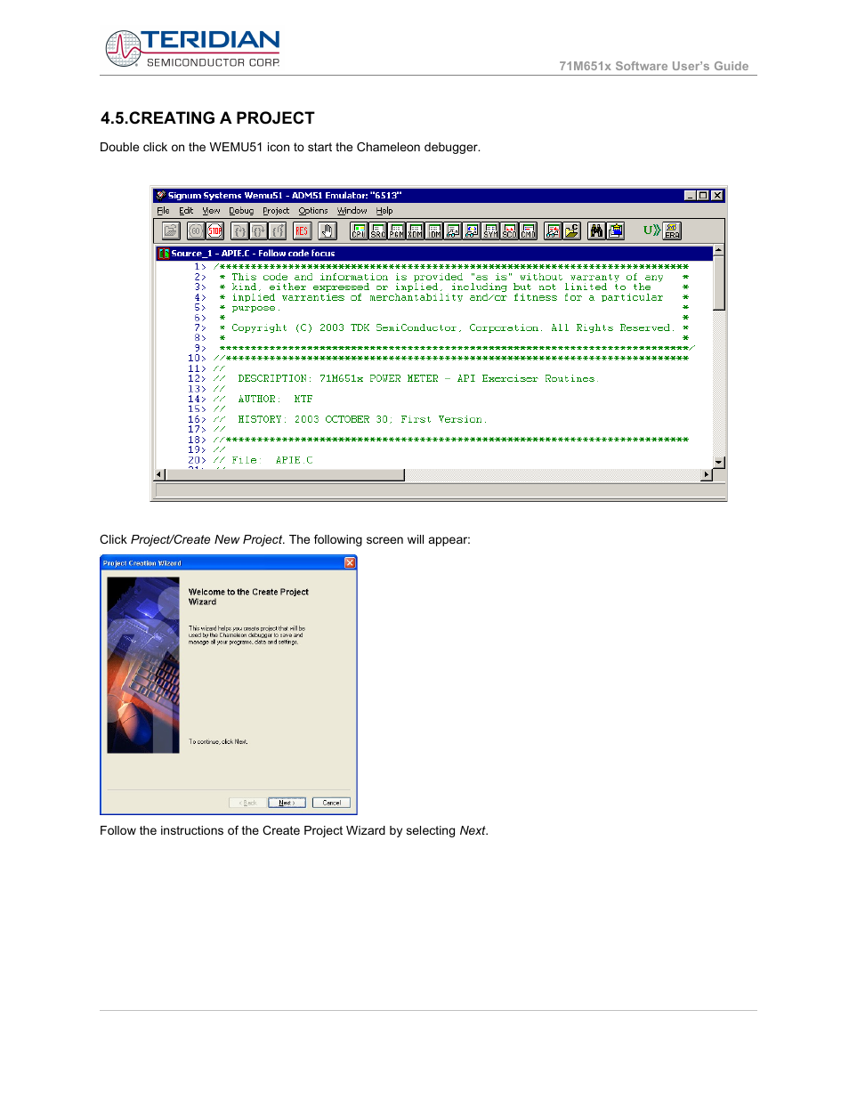 Creating a project | Maxim Integrated 71M6513H Power Meter IC Family Software User Manual | Page 32 / 137