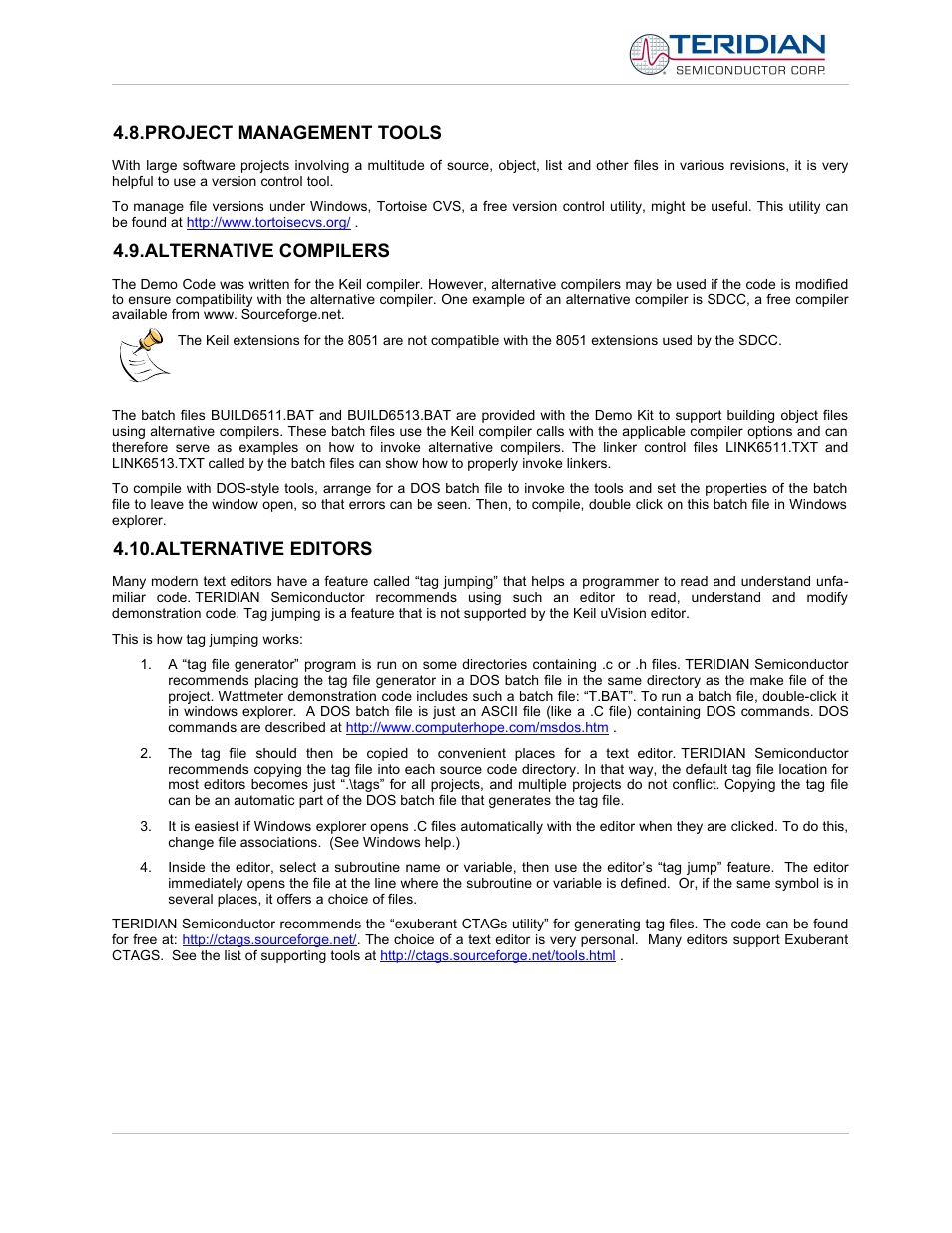 Project management tools, Alternative compilers, Alternative editors | Maxim Integrated 71M6513H Power Meter IC Family Software User Manual | Page 41 / 137