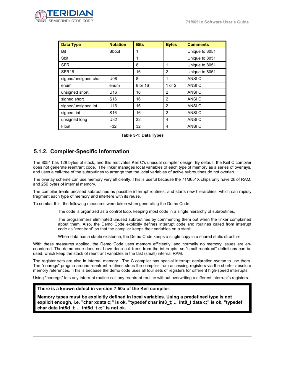 Compiler-specific information | Maxim Integrated 71M6513H Power Meter IC Family Software User Manual | Page 44 / 137