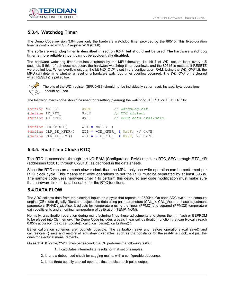 Watchdog timer, Real-time clock (rtc), Data flow | Maxim Integrated 71M6513H Power Meter IC Family Software User Manual | Page 66 / 137