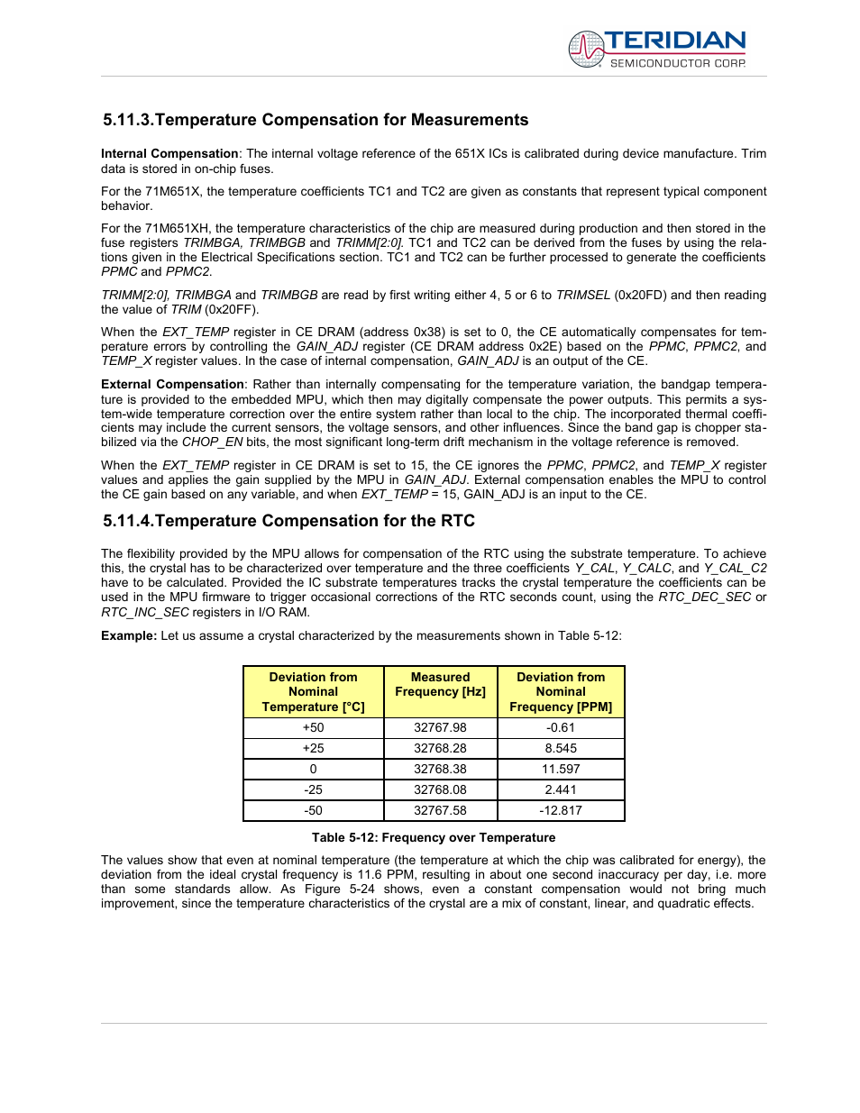 Temperature compensation for measurements, Temperature compensation for the rtc | Maxim Integrated 71M6513H Power Meter IC Family Software User Manual | Page 81 / 137