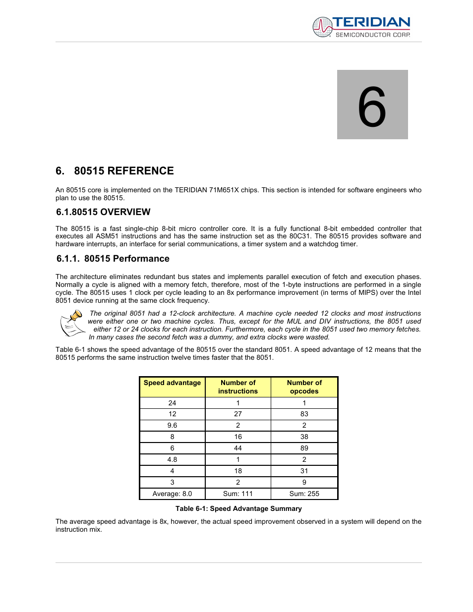 80515 reference, 80515 overview, 80515 performance | Maxim Integrated 71M6513H Power Meter IC Family Software User Manual | Page 95 / 137