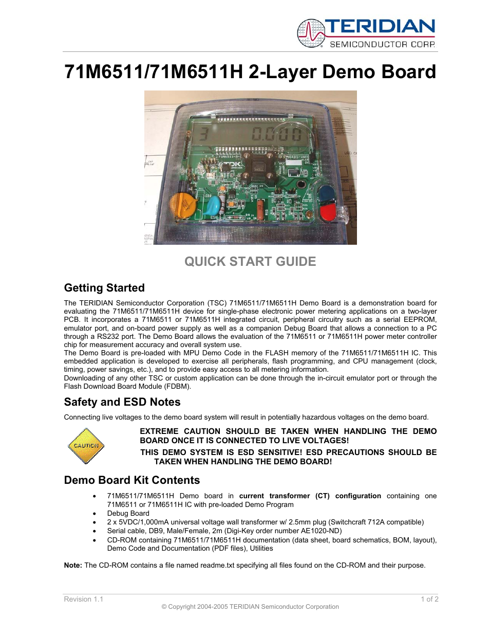 Maxim Integrated 71M6511H 2-Layer Demo Board User Manual | 2 pages