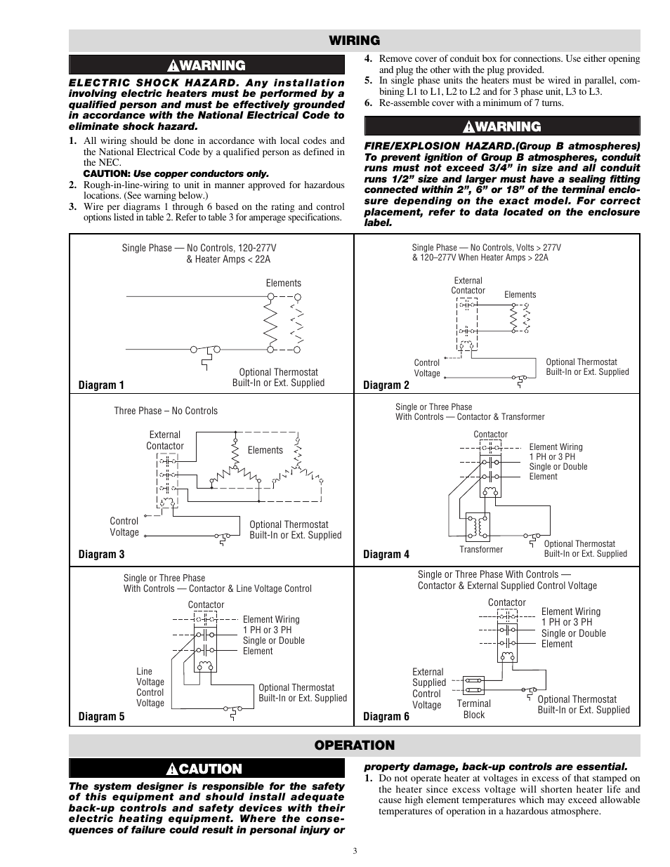 Wiring, Operation | Chromalox CVEP-C User Manual | Page 3 / 8