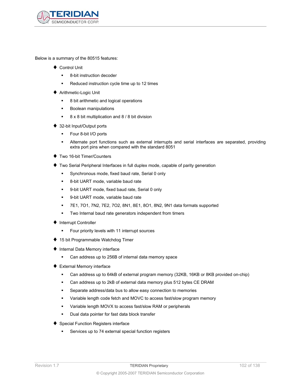 2 80515 features, 80515 features | Maxim Integrated 71M6521BE Energy Meter IC Family Software User Manual | Page 102 / 138