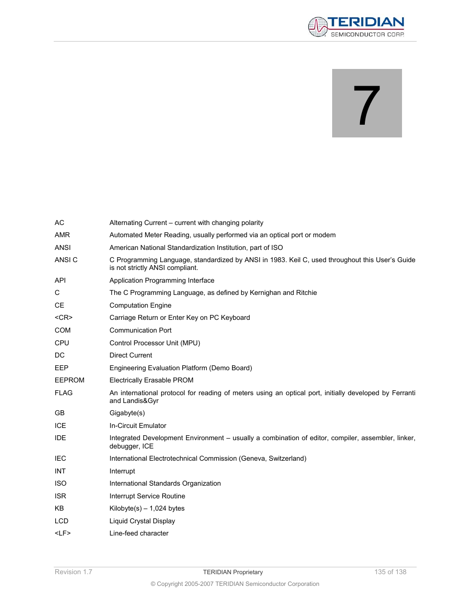 Appendix, Acronyms, 7appendix | Maxim Integrated 71M6521BE Energy Meter IC Family Software User Manual | Page 135 / 138