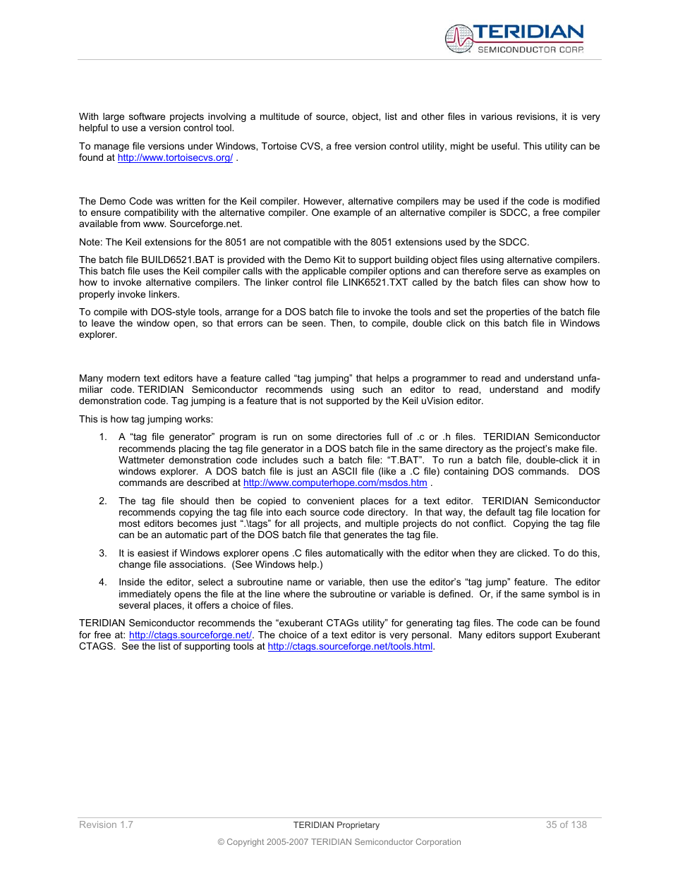 8 project management tools, 9 alternative compilers, 10 alternative editors | Project management tools, Alternative compilers, Alternative editors | Maxim Integrated 71M6521BE Energy Meter IC Family Software User Manual | Page 35 / 138