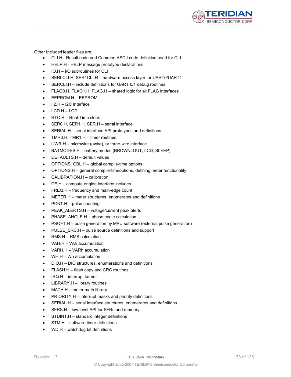 3 other include/header files, Other include/header files | Maxim Integrated 71M6521BE Energy Meter IC Family Software User Manual | Page 73 / 138