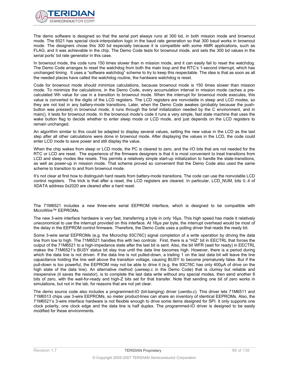 4 three-wire eeprom hardware, Three-wire eeprom hardware | Maxim Integrated 71M6521BE Energy Meter IC Family Software User Manual | Page 98 / 138