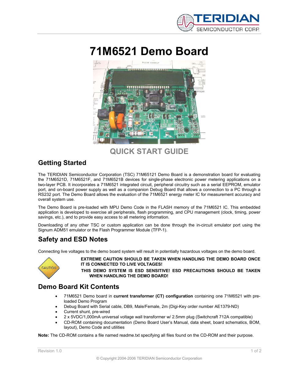 Maxim Integrated 71M6521 Demo Board User Manual | 2 pages