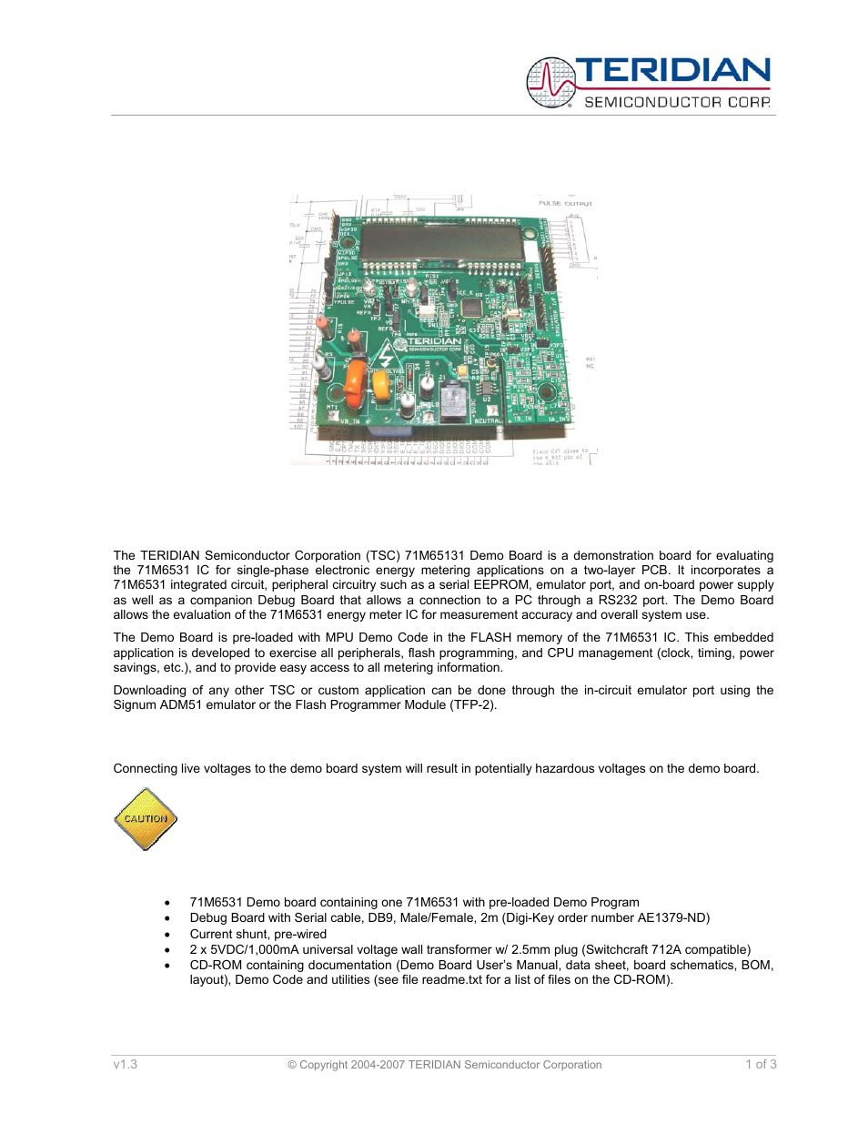 Maxim Integrated 71M6531 Demo Board User Manual | 2 pages