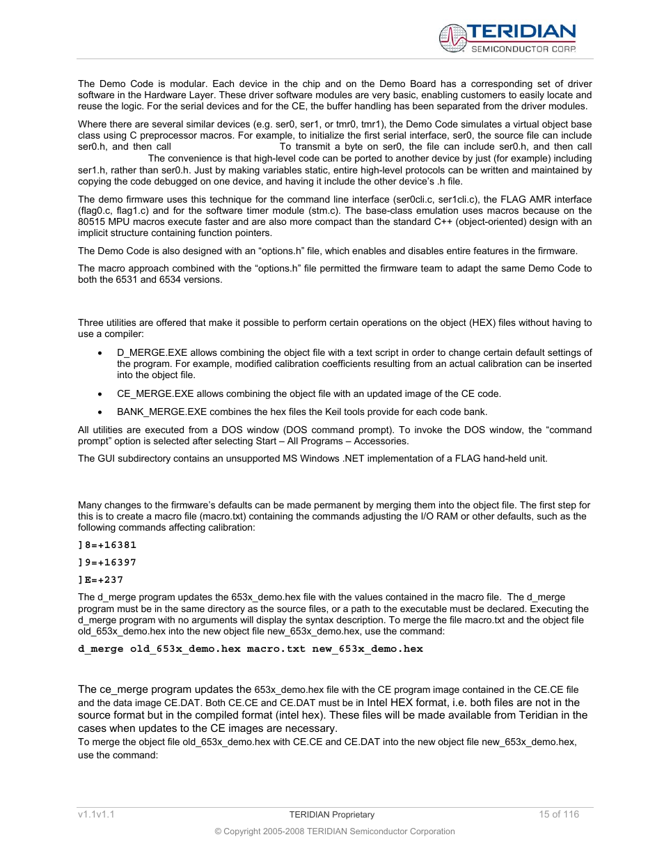 4 utilities, 1 d_merge, 2 ce_merge | Utilities, D_merge, Ce_merge | Maxim Integrated 71M6534 Energy Meter IC Family Software User Manual | Page 15 / 116