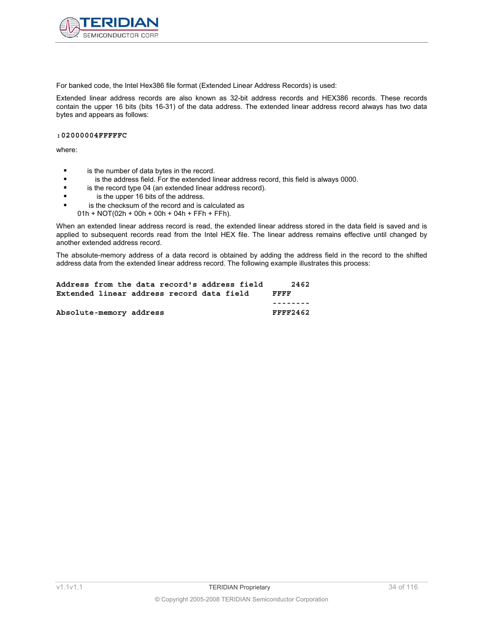 2 intel hex386 file format, Intel hex386 file format | Maxim Integrated 71M6534 Energy Meter IC Family Software User Manual | Page 34 / 116